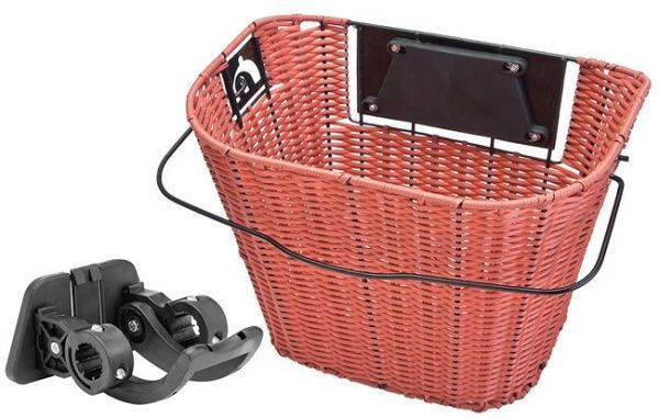 Велокорзина JL-084 передняя универсальная плетёная, стальная/пластиковая, быстросъемная