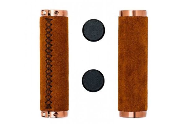 Грипсы из натуральной замши с металлическими зажимами, длина 130мм, цвет коричневый, H-G220 brown Грипсы из натуральной замши с металлическими зажимами, длина 130мм, цвет коричневый, H-G220 brown